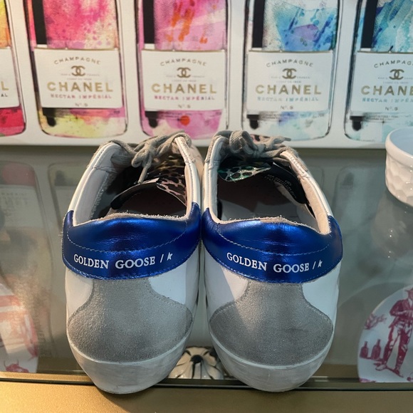 Golden Goose Super-Star with multi-color leopard-print and blue heel tab - Picture 4 of 8